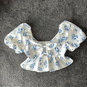 Band of the Free Puff-Sleeve Peplum Crop Top